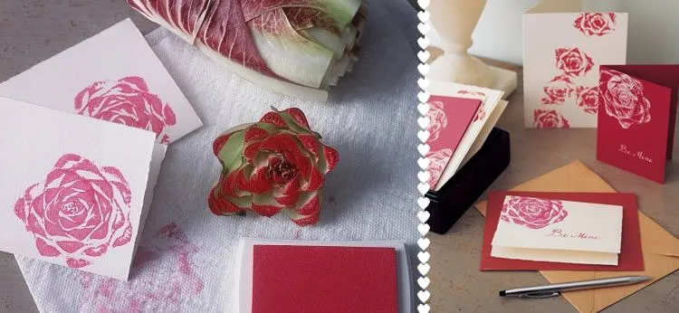 Manualidad: Tarjetas de rosas estampadas con una lechuga