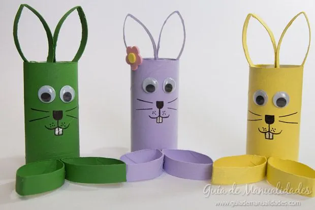 Simpáticos conejos con tubos de cartón - Guía de MANUALIDADES