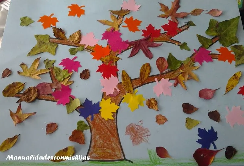 Manualidades con mis hijas: Árbol de otoño y sus hojas Manualidades con mis hijas: Árbol de otoño y sus hojas