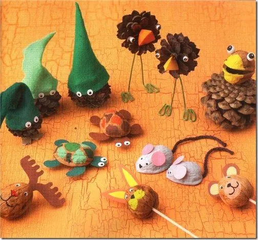 Manualidades para niños: animales hechos con nueces - Jugar y colorear