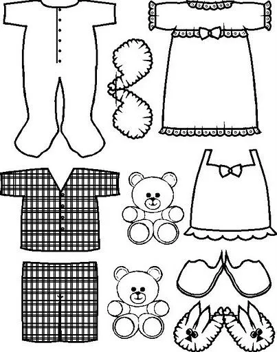 Manualidades para niños: Recortables para colorear de ropa pijamas