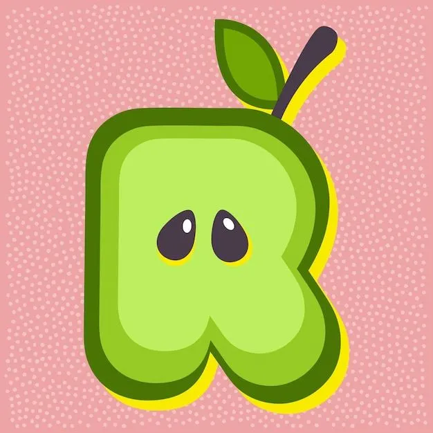 Manzana verde fruta estilo alfabeto texto letra r | Vector Premium