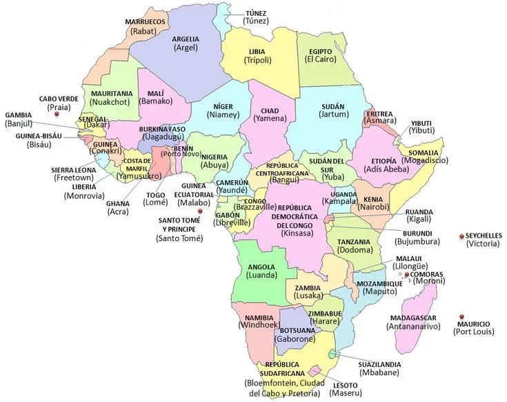 Mapa de África (países y capitales) | Países y Capitales de África ...