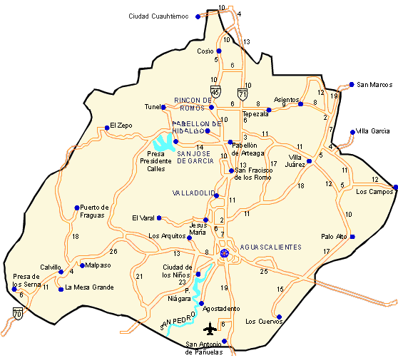 Mapa del Estado de Aguascalientes - Aguascalientes MAPA