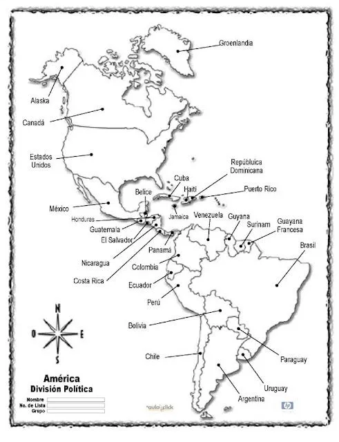 Mapa continente americano con division politica y nombres - Imagui