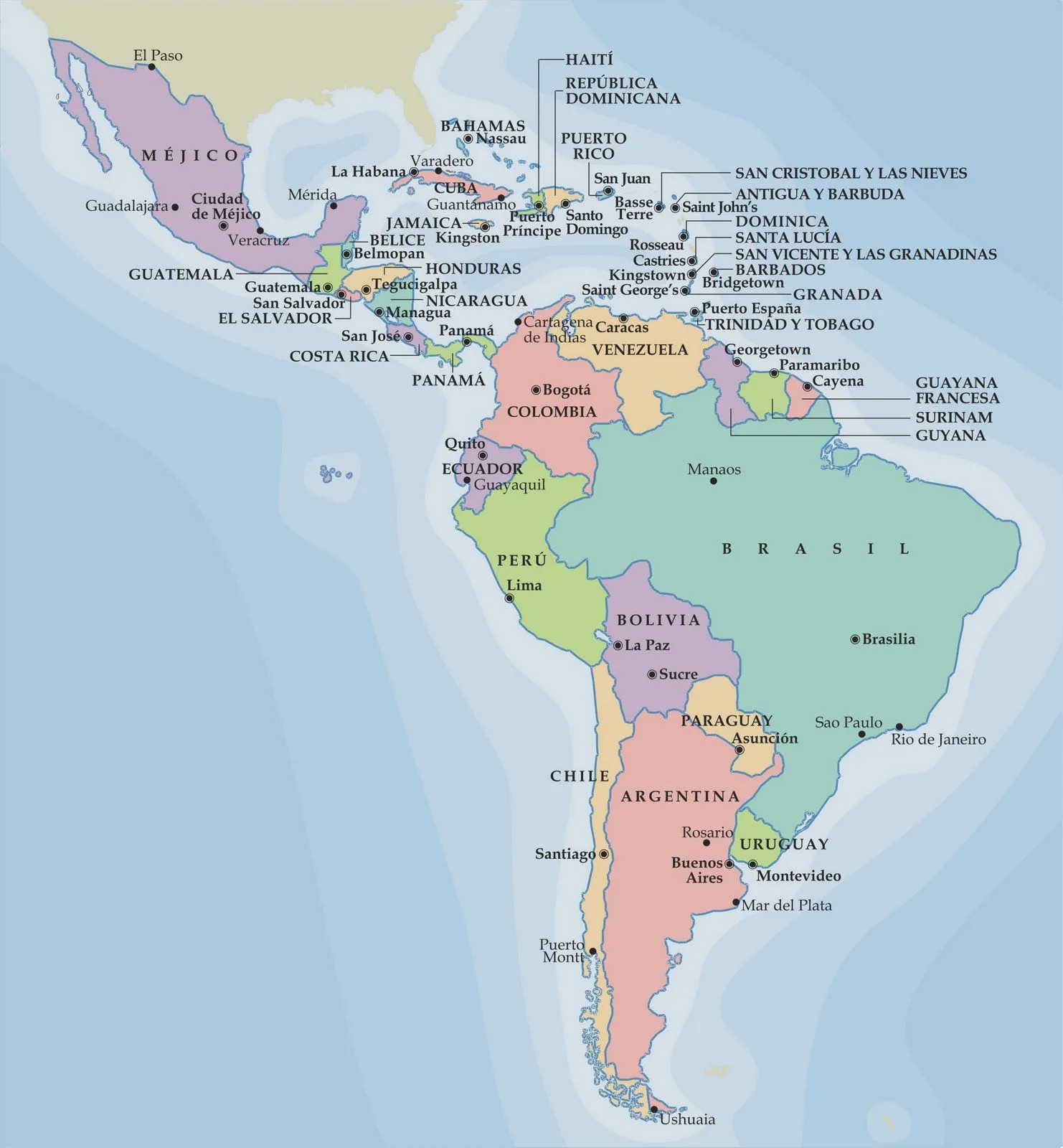Mapa de América físico-político completo - Imagui