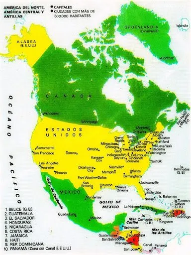 Mapa de América del Norte, América Central y Antillas a colores ... Mapa de América del Norte, América Central y Antillas a colores ...