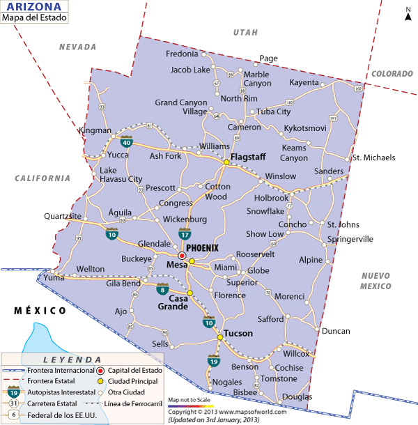Mapa del Estado de Arizona - Estados Unidos de America