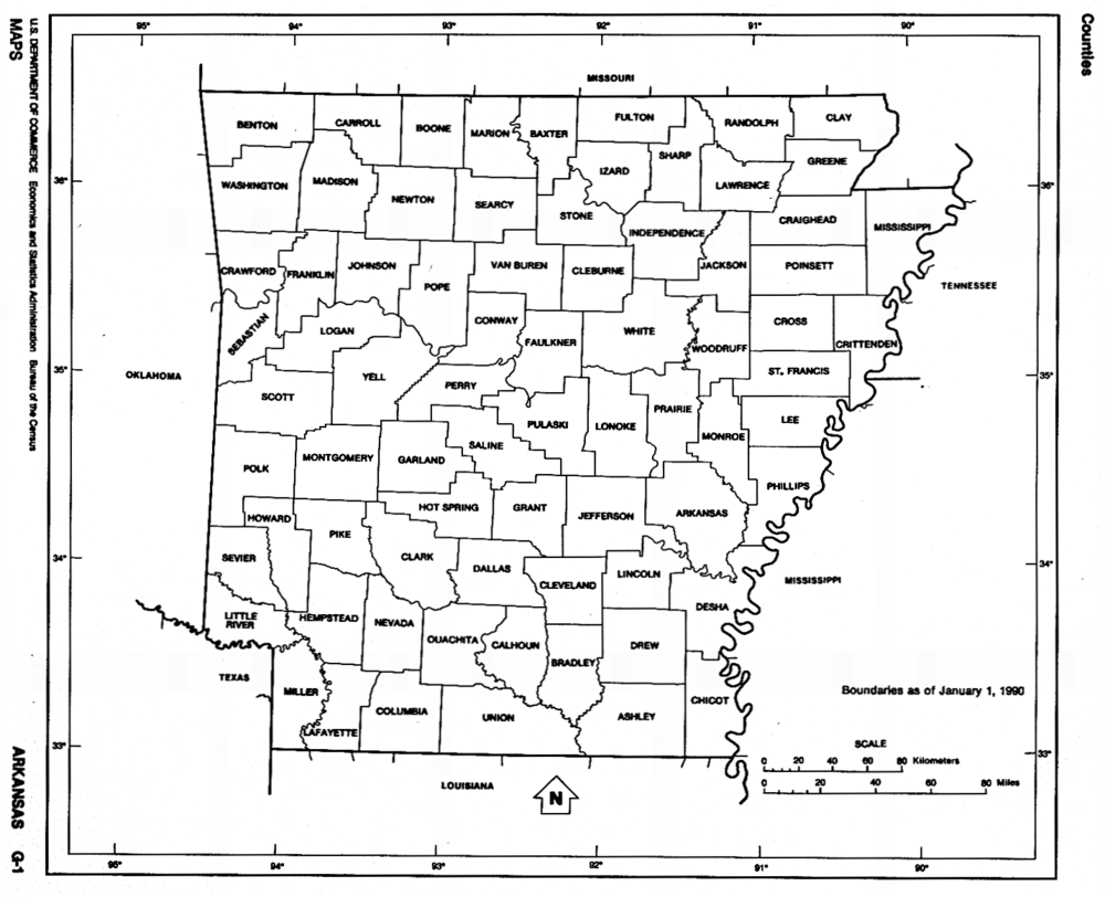 Mapa Blanco y Negro de Arkansas - Tamaño completo | Gifex