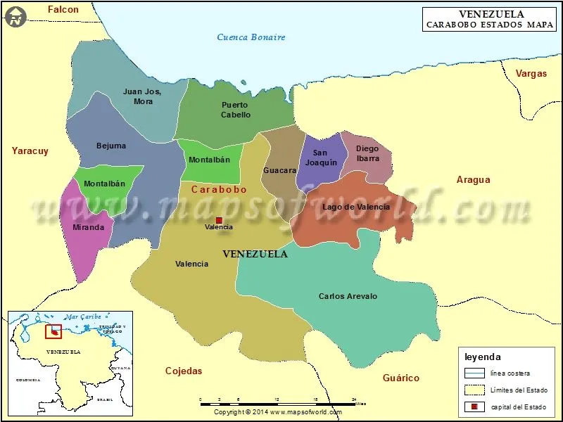 Mapa del Estado Carabobo | Estado Carabobo Venezuela | Venezuela, Mapas,  Mar caribe