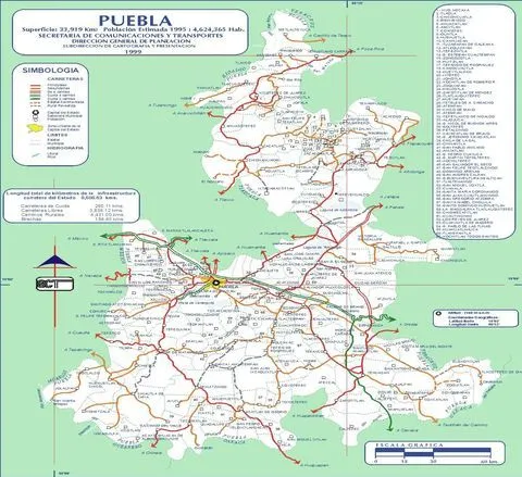 Mapa de carreteras de Puebla 1999 - Puebla