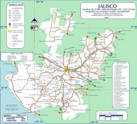 Mapa de carreteras de Jalisco 1999 - Jalisco