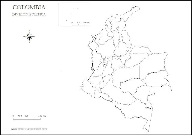 Mapas políticos de Colombia para colorear con departamentos y ...