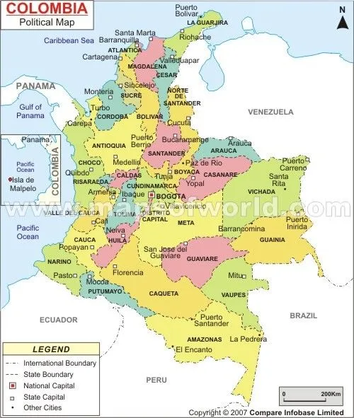 Mapa colombia departamentos y capitales - Imagui
