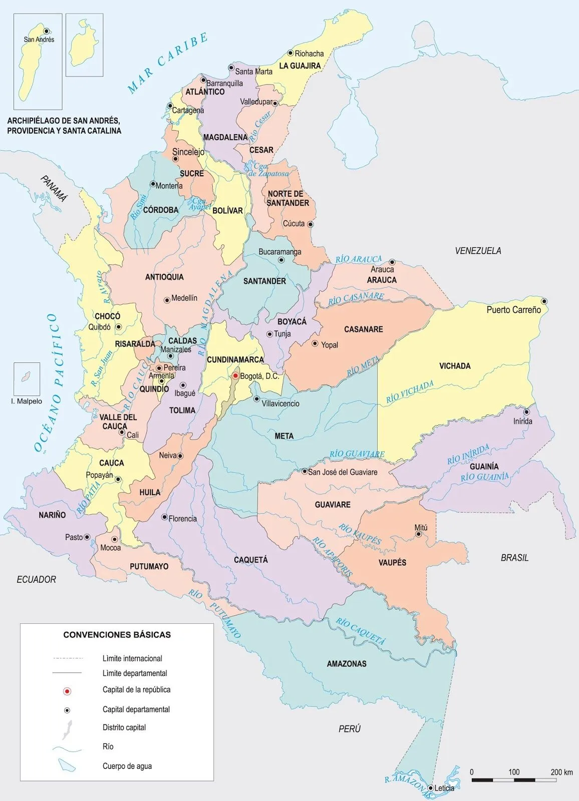 Mapa de colombia con departamentos y capitales - Imagui
