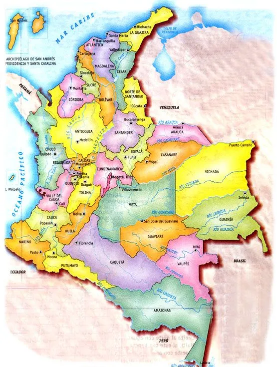 Mapa de Colombia con departamentos y capitales - Imagui