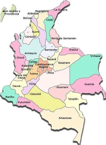 Mapa para colorear de colombia y sus 32 departamentos - Imagui