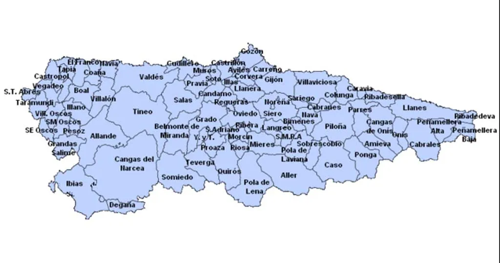 Mapa de los concejos del Principado de Asturias Mapa de los concejos del Principado de Asturias