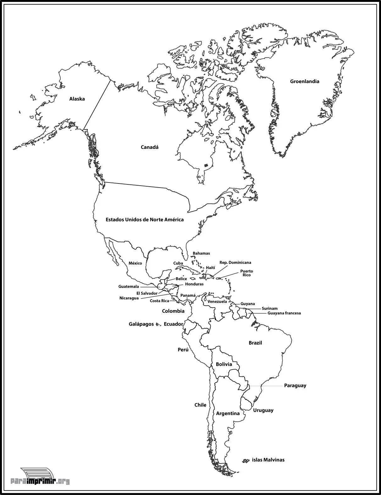 Mapa de el continente americano para imprimir Mapa de el continente americano para imprimir
