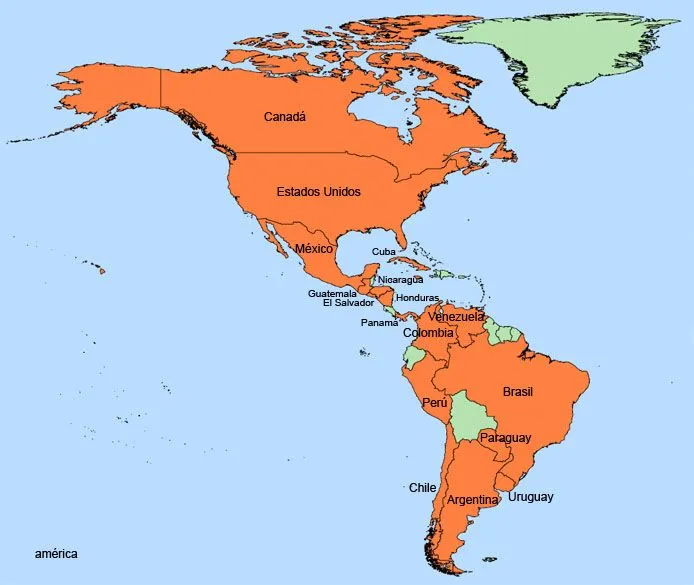 Mapa continente americano con nombres - Imagui