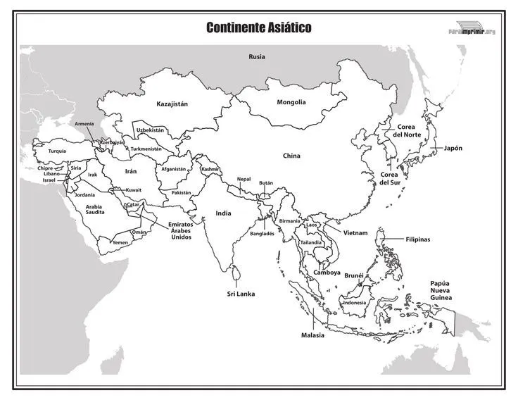 Mapa del continente asiático con nombres para imprimir | Proyecto ...