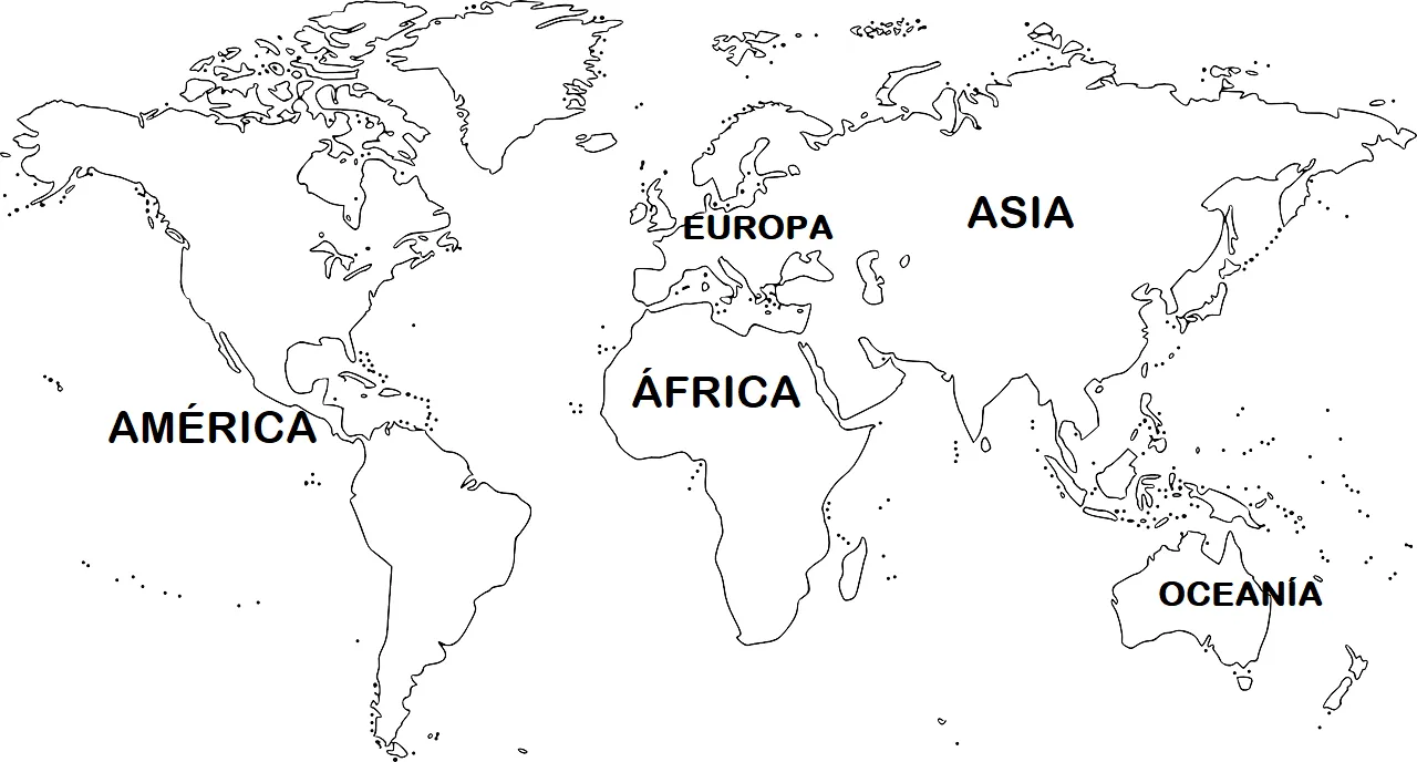 ▷【 Mapa de continentes 】» Con Nombres | Mudo | En blanco | Imprimir