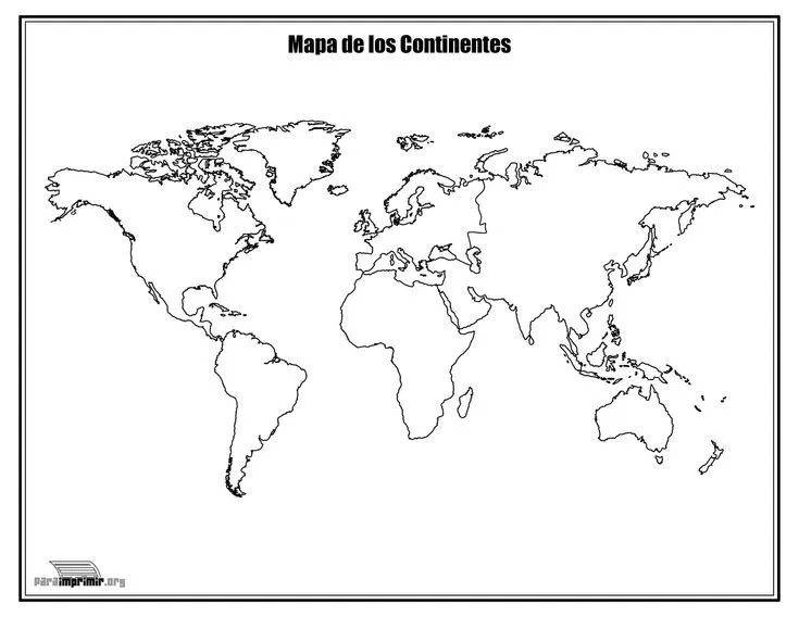 Mapa de los continentes sin nombres para colorear y para imprimir ...