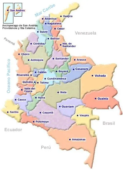 Mapas de Colombia: Mapa de colombia y sus departamentos