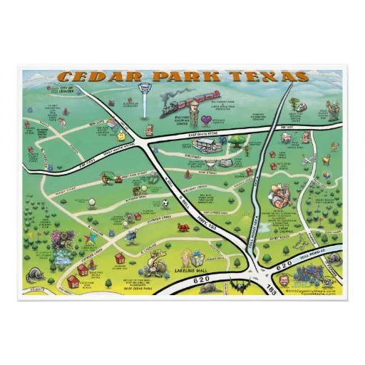 Mapa del dibujo animado de Tejas del parque del ce Anuncio de Zazzle.