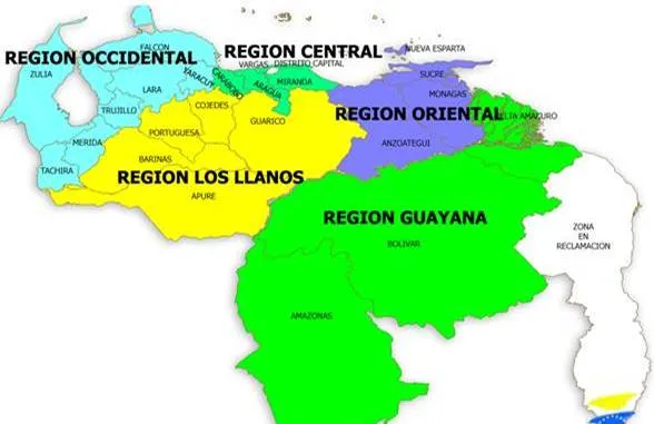 Imagen del mapa de venezuela y sus regiones - Imagui