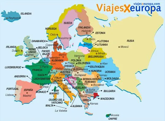 Mapa de Europa, Mapa politico y en Español de Europa