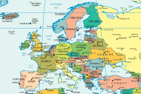 Mapa de europa con nombres y capitales - Imagui