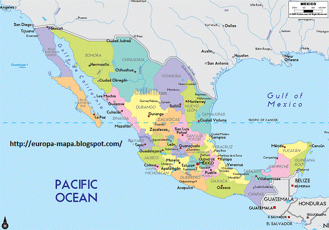 Mapa de México Fisico Ciudad | Mapa de Europa Región Político