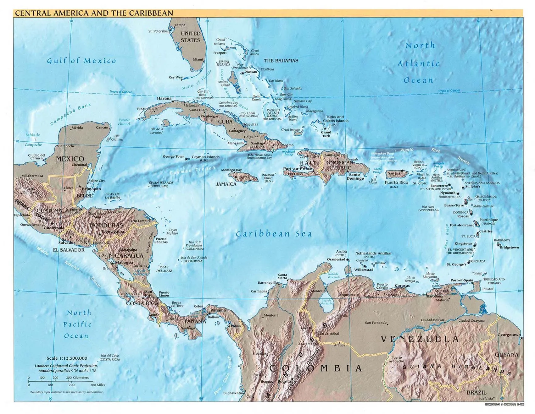 Mapa Físico de América Central y del Caribe 2002 - Tamaño completo Mapa Físico de América Central y del Caribe 2002 - Tamaño completo