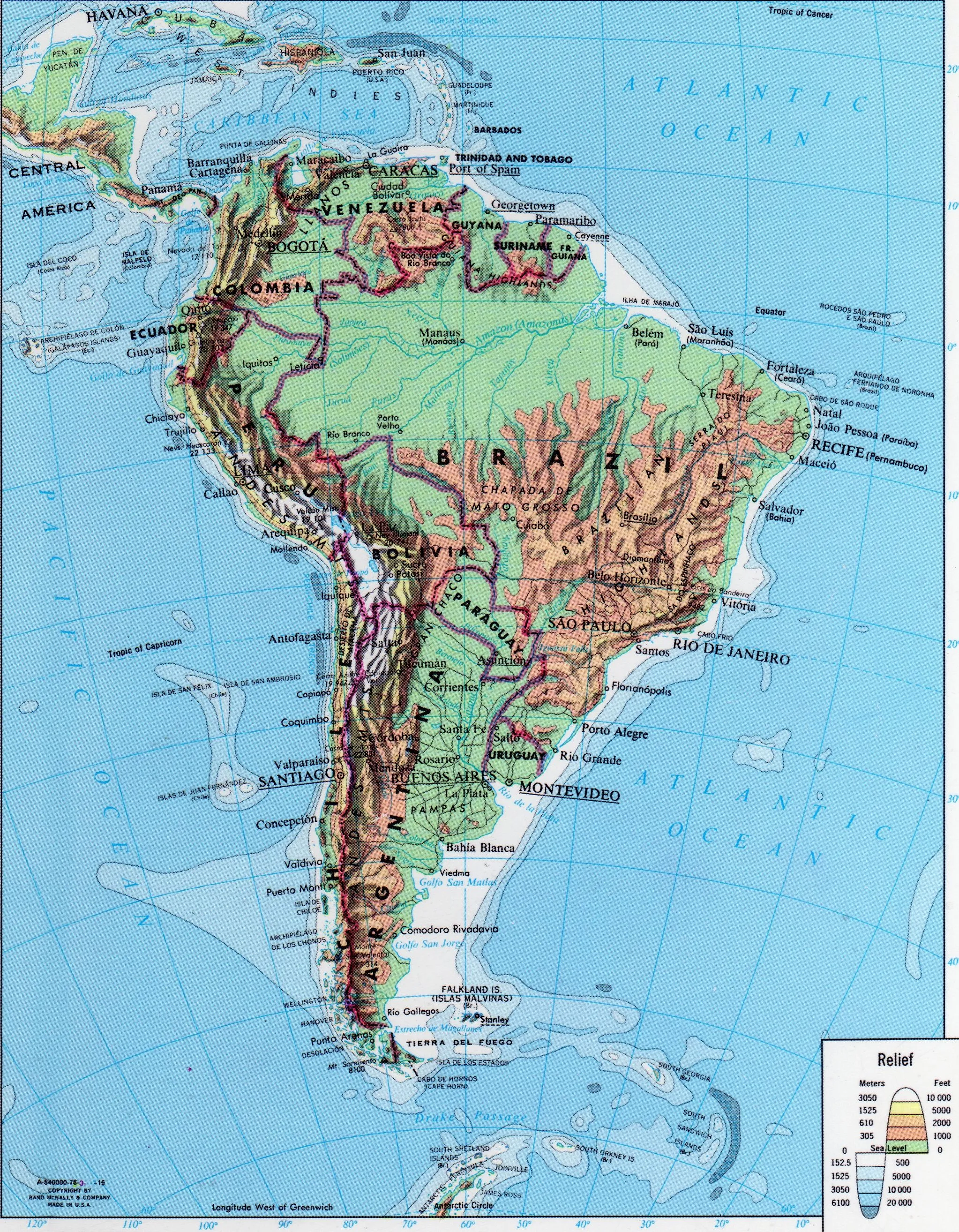 Mapa Físico de América del Sur - Tamaño completo