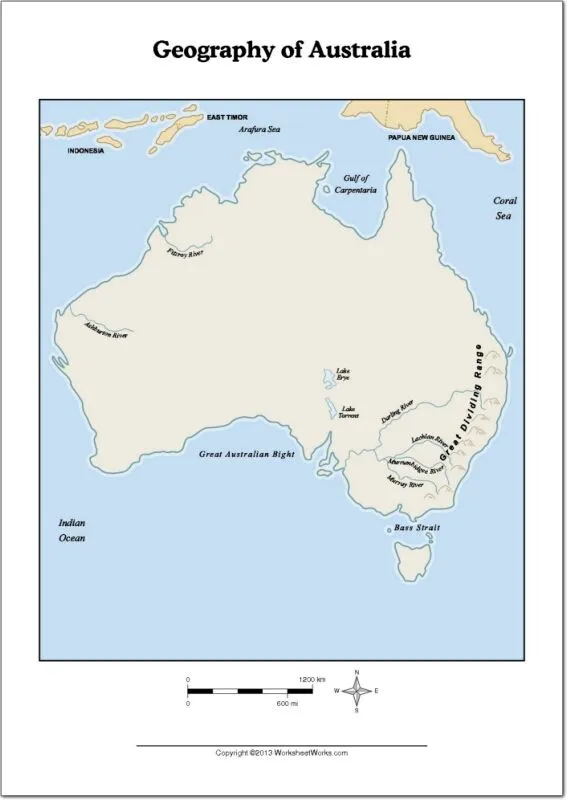 Mapa físico de Australia Mapa de ríos y montañas de Australia ...