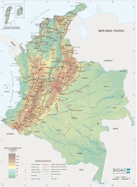 Mapa Físico de Colombia - Colombia