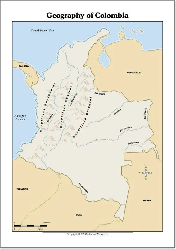 Mapa físico de Colombia Mapa de ríos y montañas de Colombia ...