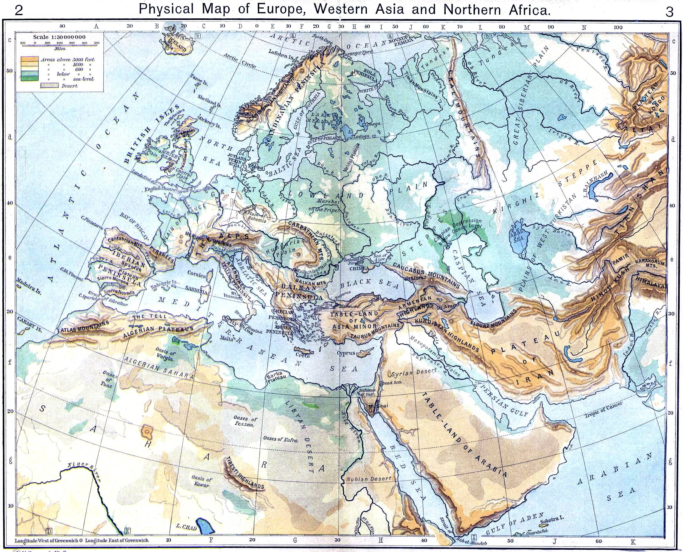 Mapa Físico de Europa, Asia occidental y África del Norte - Tamaño ...