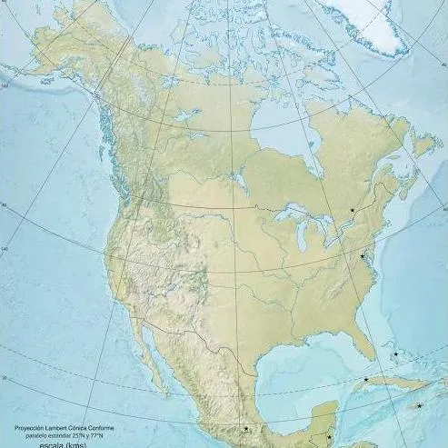 Mapa físico mudo de América del Norte para imprimir Mapa de ríos y ...
