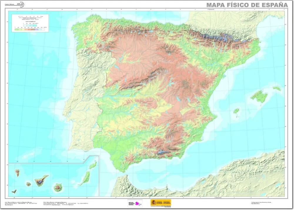Mapa físico mudo de España Mapa mudo de ríos y montañas de España ...