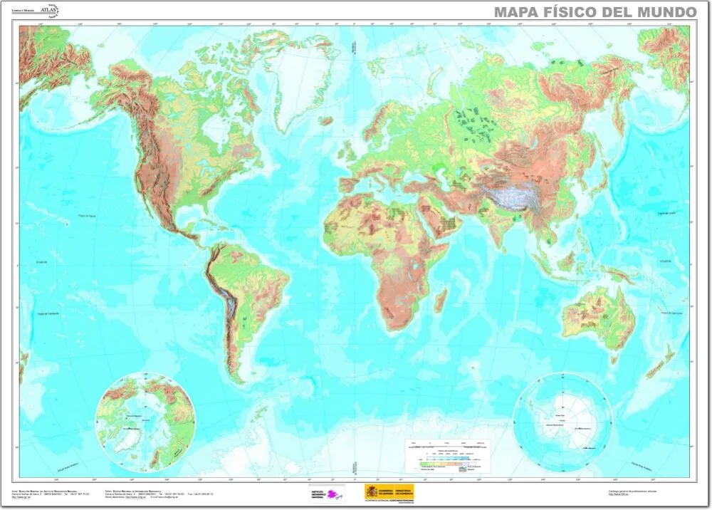 Mapa físico del Mundo Mapa de ríos y montañas del Mundo. IGN ...