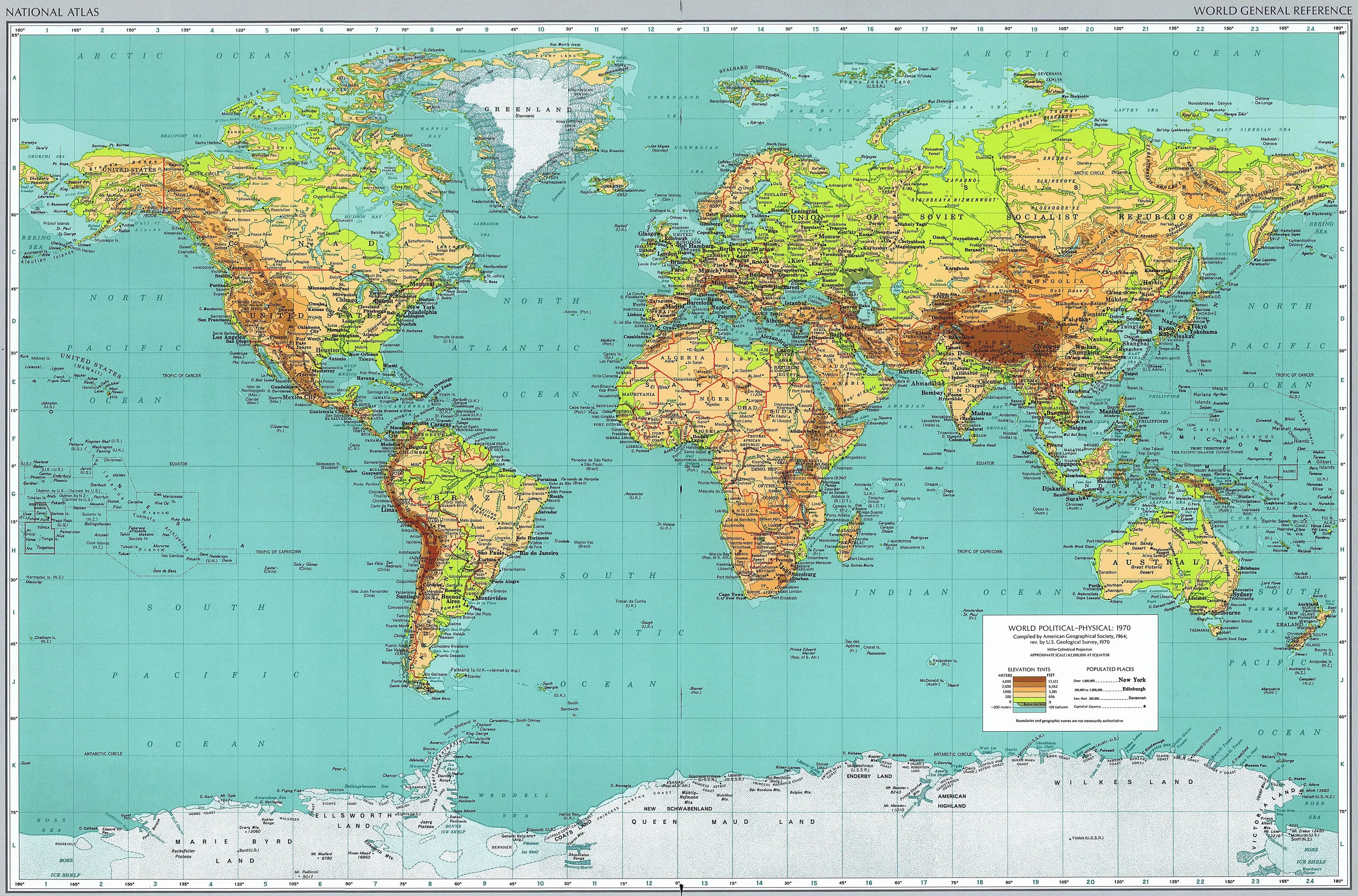 Mapa Físico del Mundo 1970 - Tamaño completo