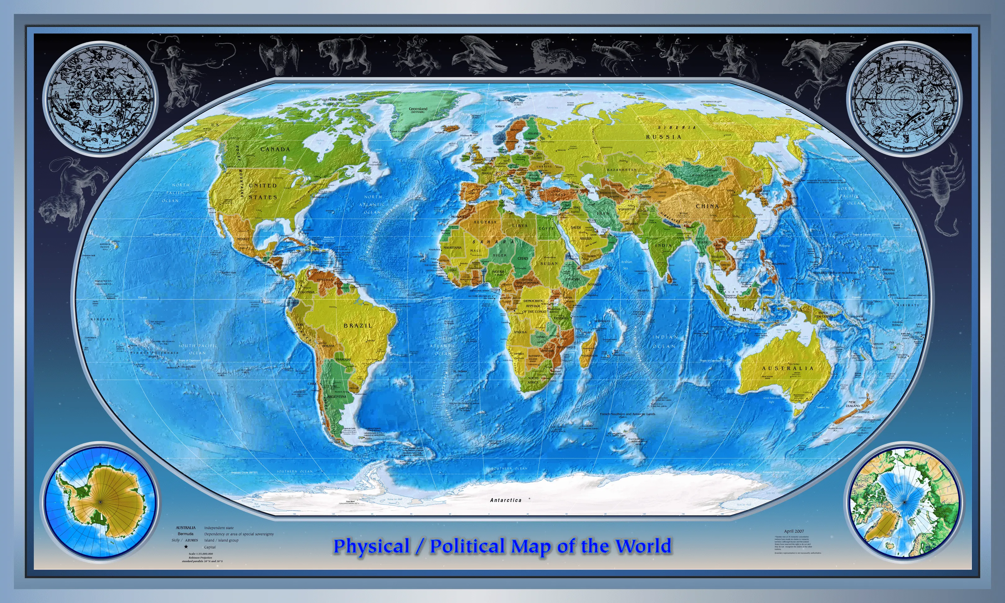 Mapa Físico del Mundo 2007 - Tamaño completo