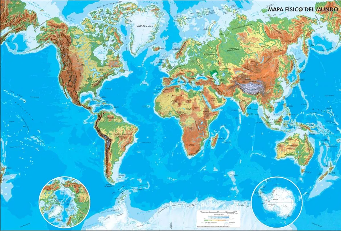 Mapa físico del Mundo Mapa de ríos y montañas del Mundo. IGN ...