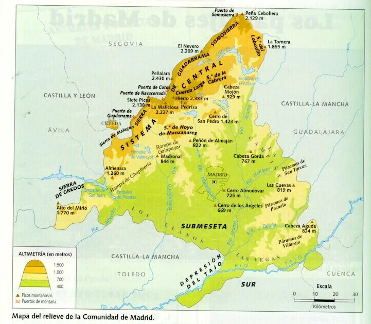 Mapa Físico Sierras y Cordilleras Comunidad de Madrid | Mapa-
