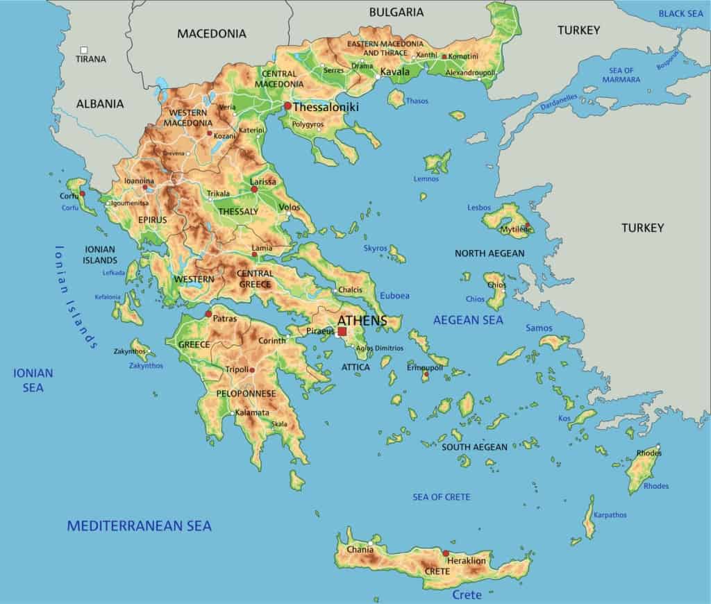 Mapa de Grecia - mapas políticos y físicos. Para estudiantes y turistas ⚓