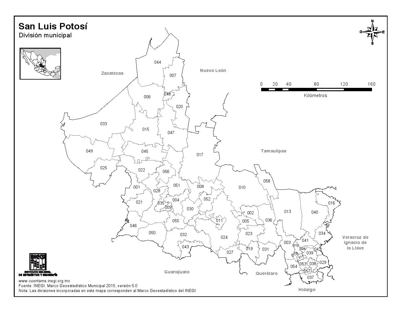 Mapa para imprimir de San Luis Potosí Mapa de municipios de San ...