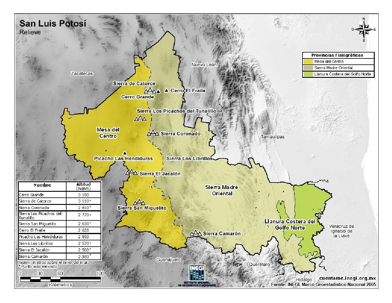 Mapa para imprimir de San Luis Potosí Mapa mudo de montañas de San ...