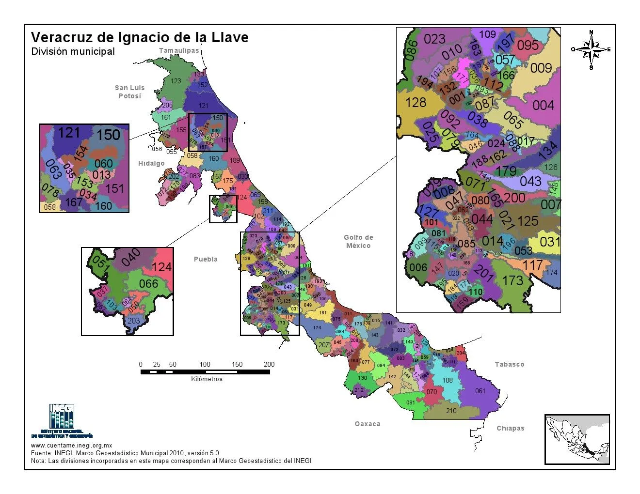 Mapa para imprimir de Veracruz Mapa en color de los municipios de ...